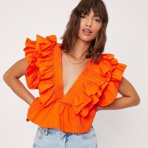 Layered Ruffle V Neck Crop Blouse